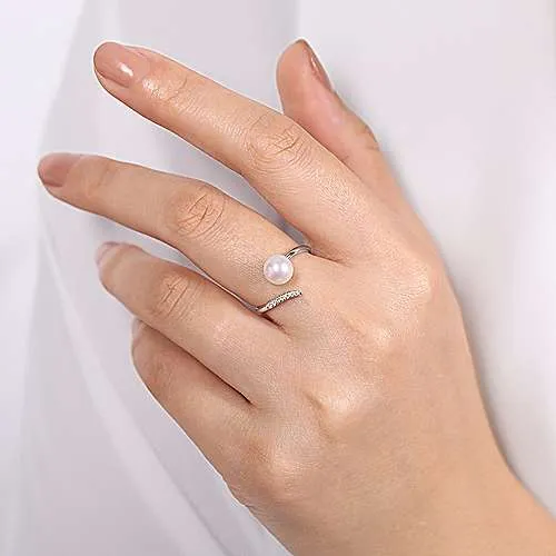 Cultured Pearl and Diamond Open Wrap Ring