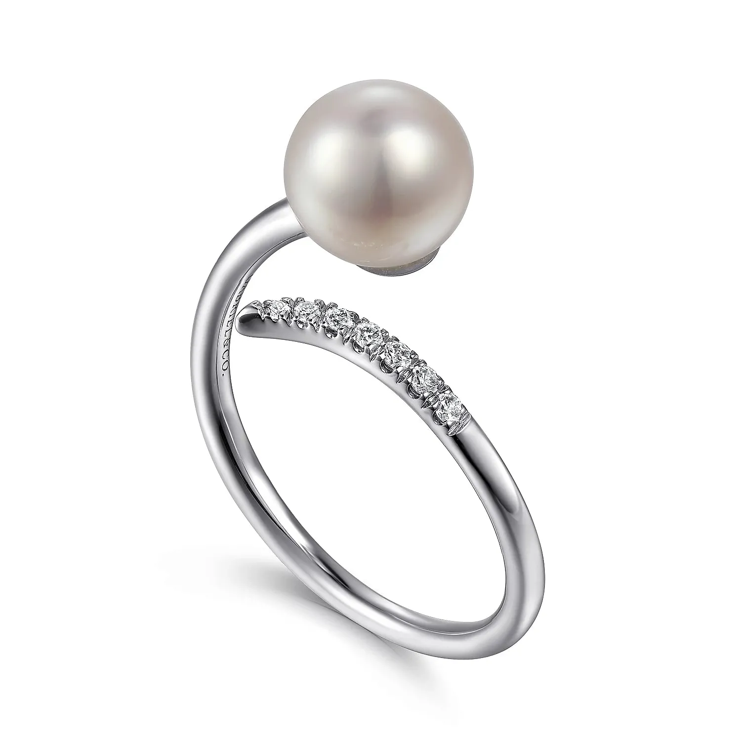 Cultured Pearl and Diamond Open Wrap Ring