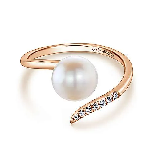 Cultured Pearl and Diamond Open Wrap Ring