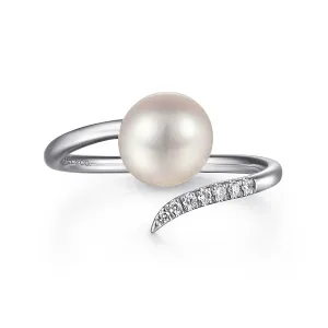 Cultured Pearl and Diamond Open Wrap Ring