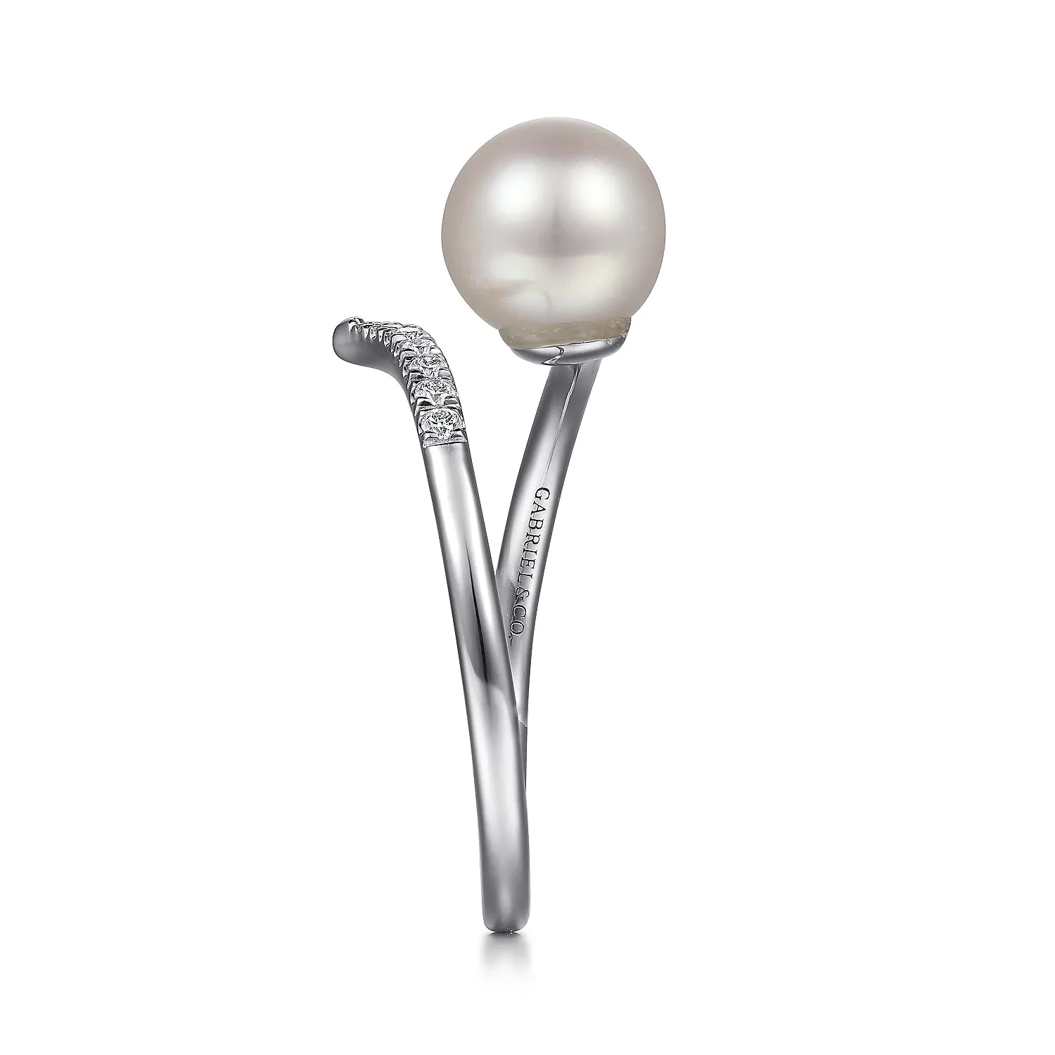 Cultured Pearl and Diamond Open Wrap Ring