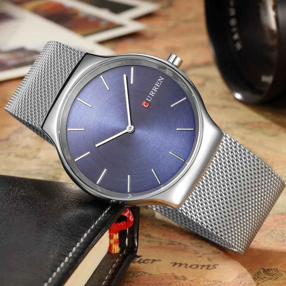 CURREN Luxury Brand Watch Analog Display Clock Men&#39;s Quartz Wrist Watch Steel Mesh Slim Watch Mens Watches relogio masculino