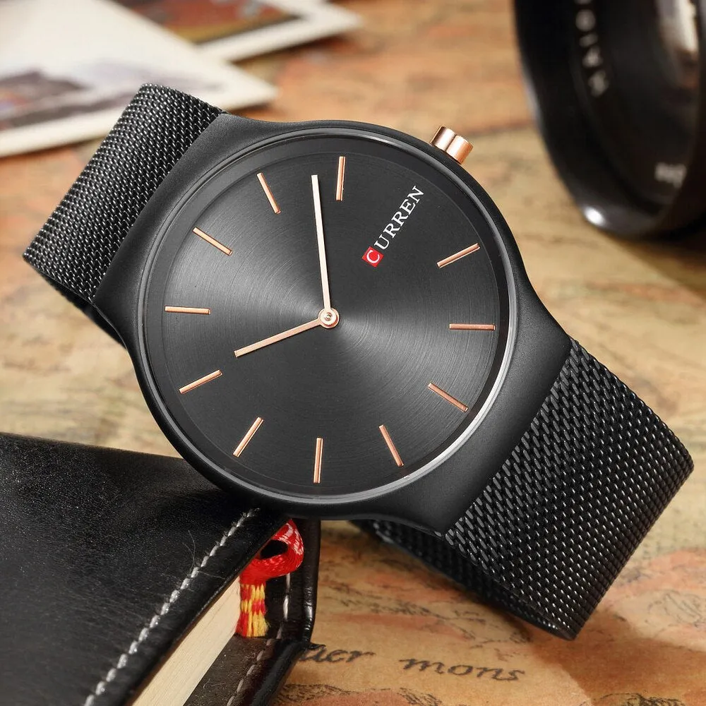 CURREN Luxury Brand Watch Analog Display Clock Men&#39;s Quartz Wrist Watch Steel Mesh Slim Watch Mens Watches relogio masculino