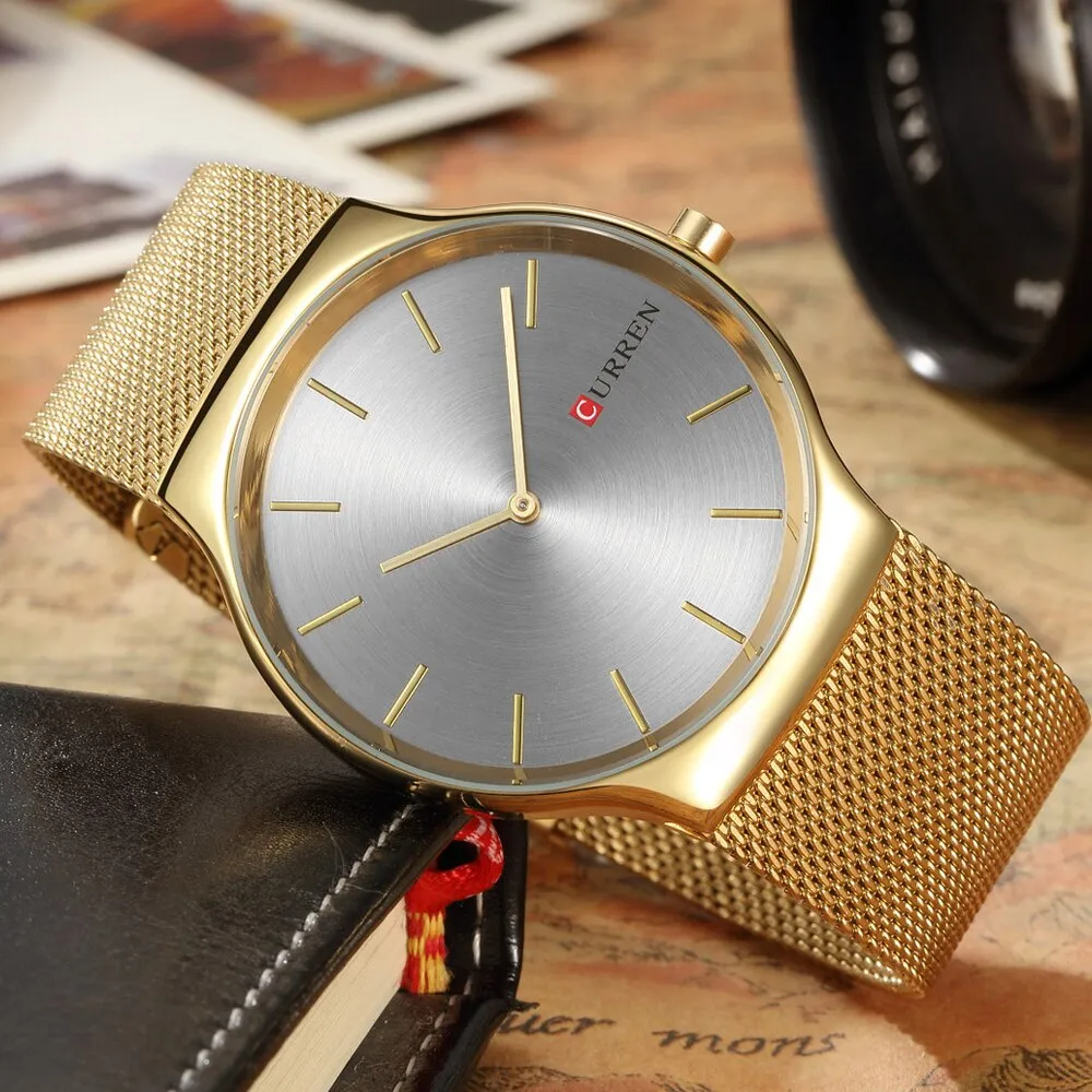 CURREN Luxury Brand Watch Analog Display Clock Men&#39;s Quartz Wrist Watch Steel Mesh Slim Watch Mens Watches relogio masculino