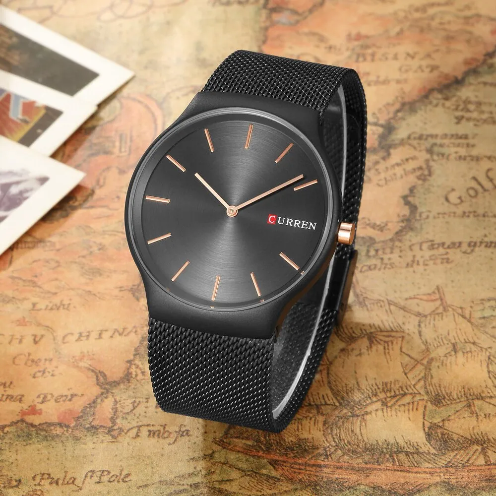 CURREN Luxury Brand Watch Analog Display Clock Men&#39;s Quartz Wrist Watch Steel Mesh Slim Watch Mens Watches relogio masculino