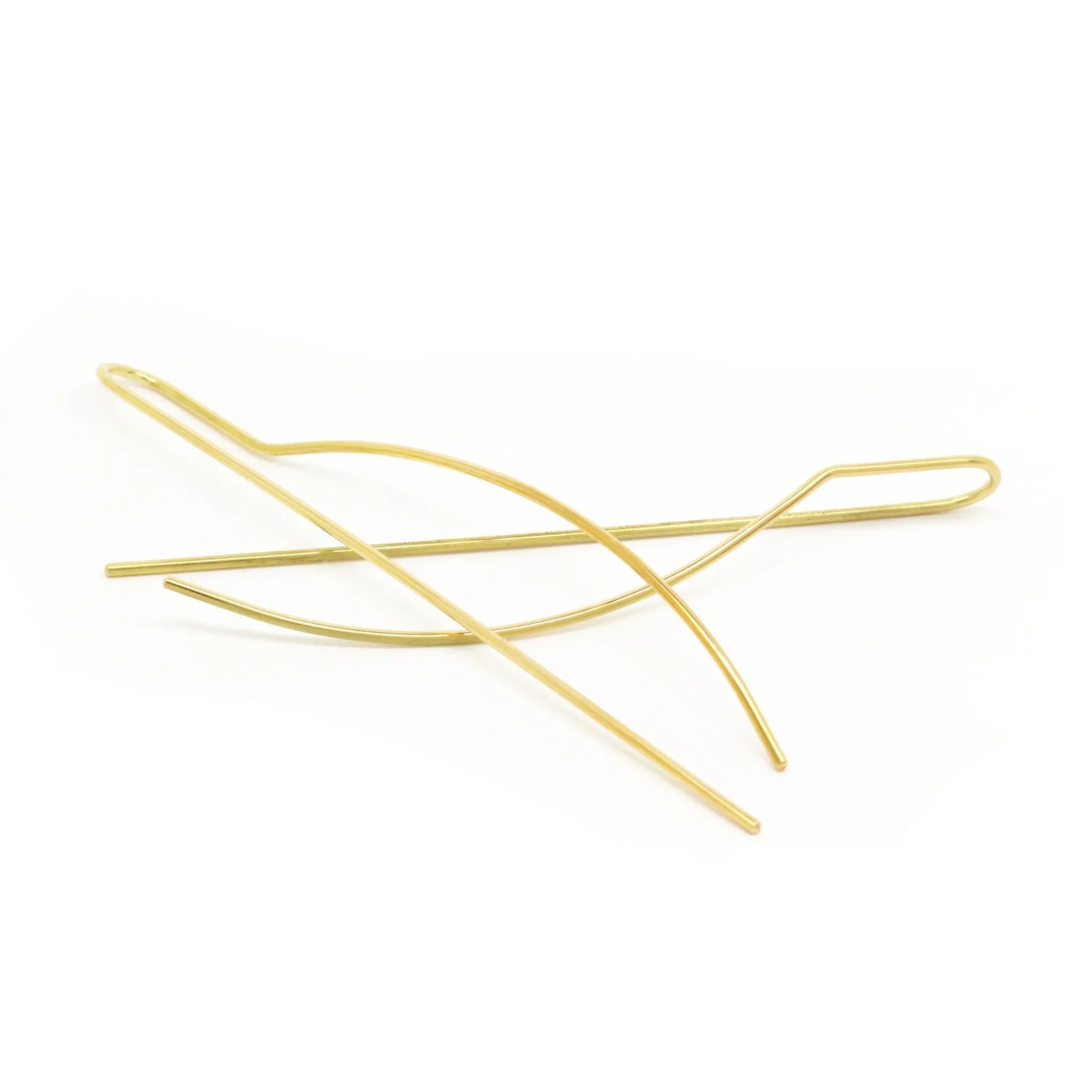Curved Rod Threader Earrings, 18K Yellow Gold