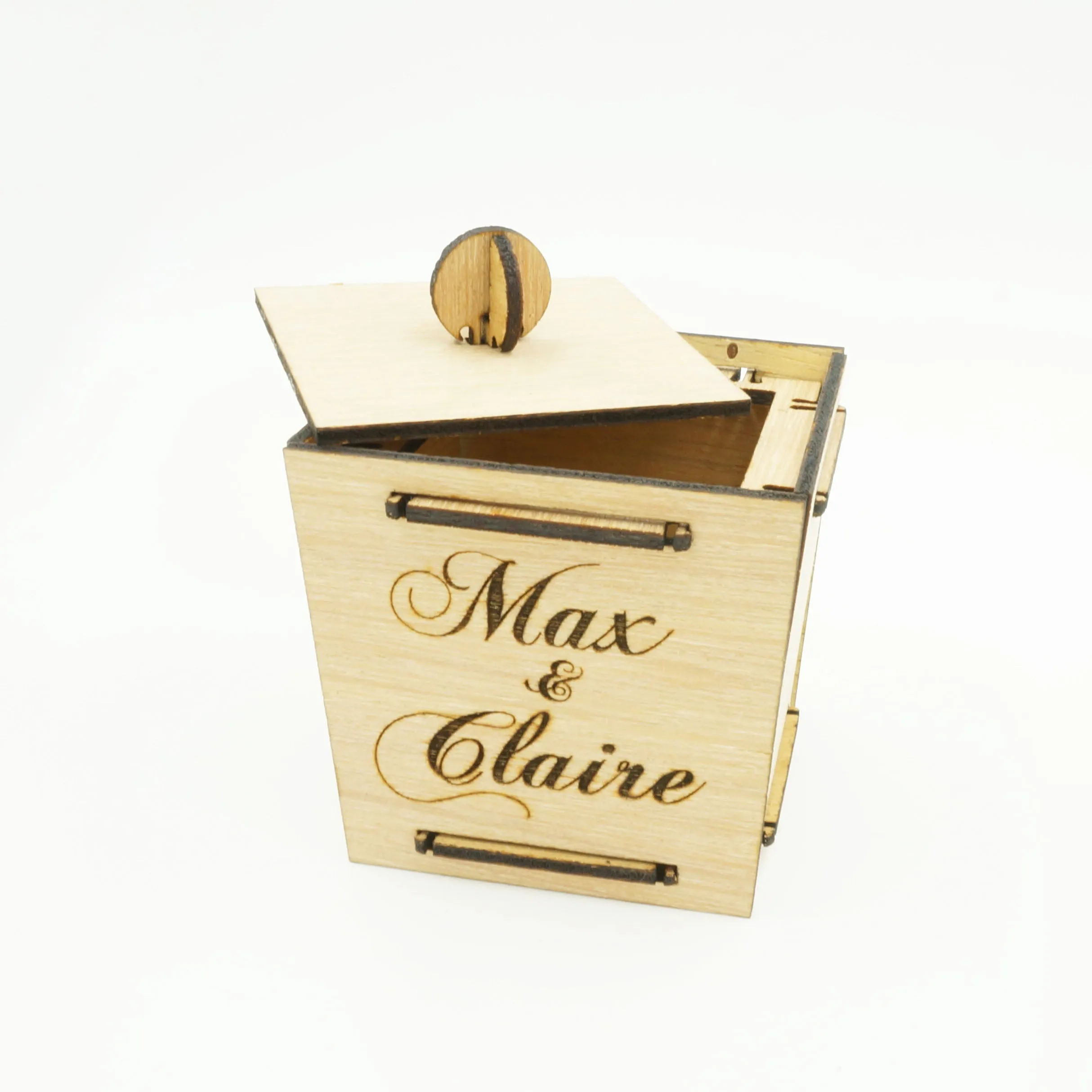 Custom Personalized Couples Names Wood Jewelry Box with Lid Wedding Engagement Industrial Couples Gift