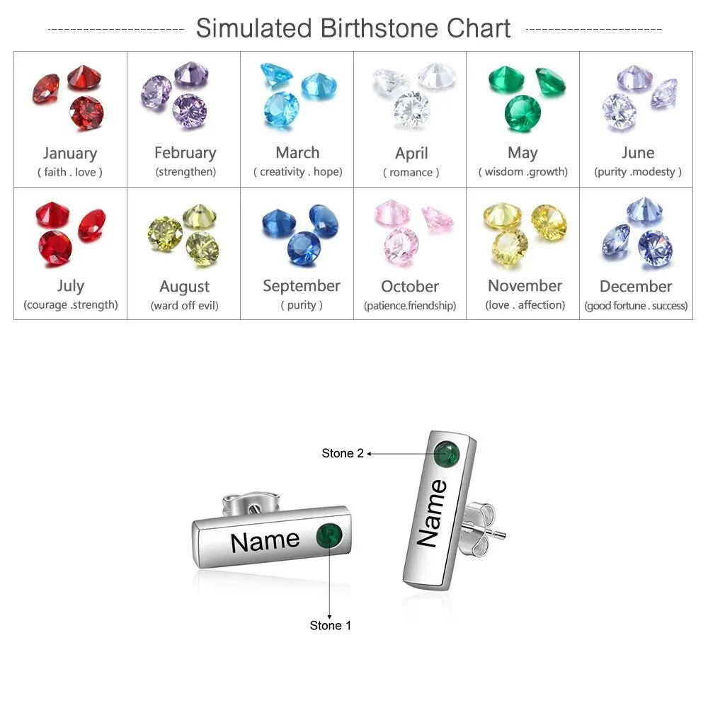 Customize 1 Name 1 Stone Engraved Stud Earrings