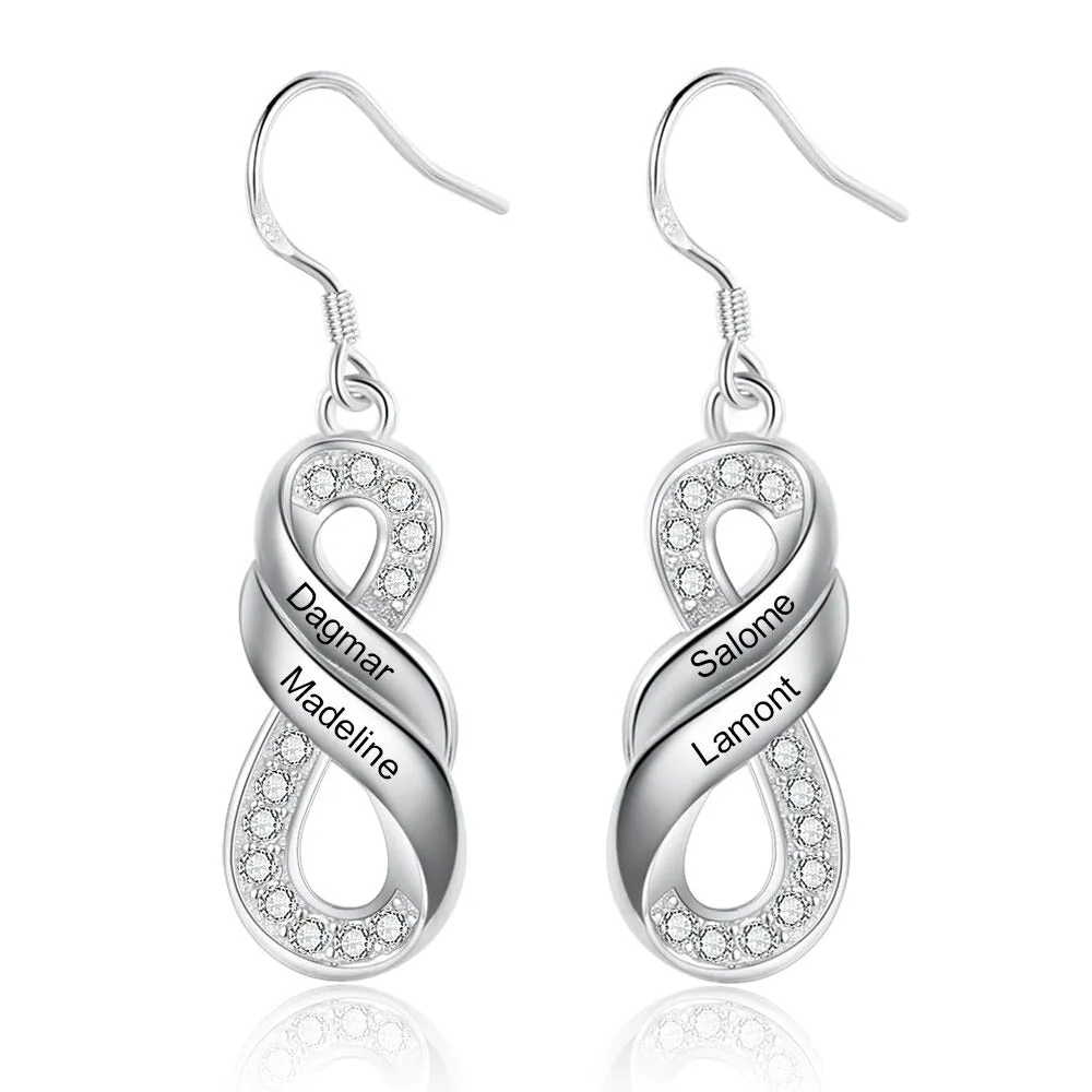 Customized 4 Names Engraved Family Earrings