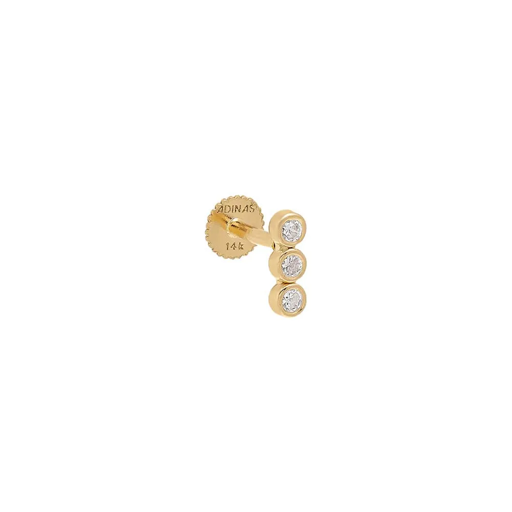 CZ Bezel Bar Threaded Stud Earring 14K