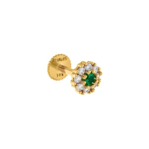 CZ Colored Circle Threaded Stud Earring 14K