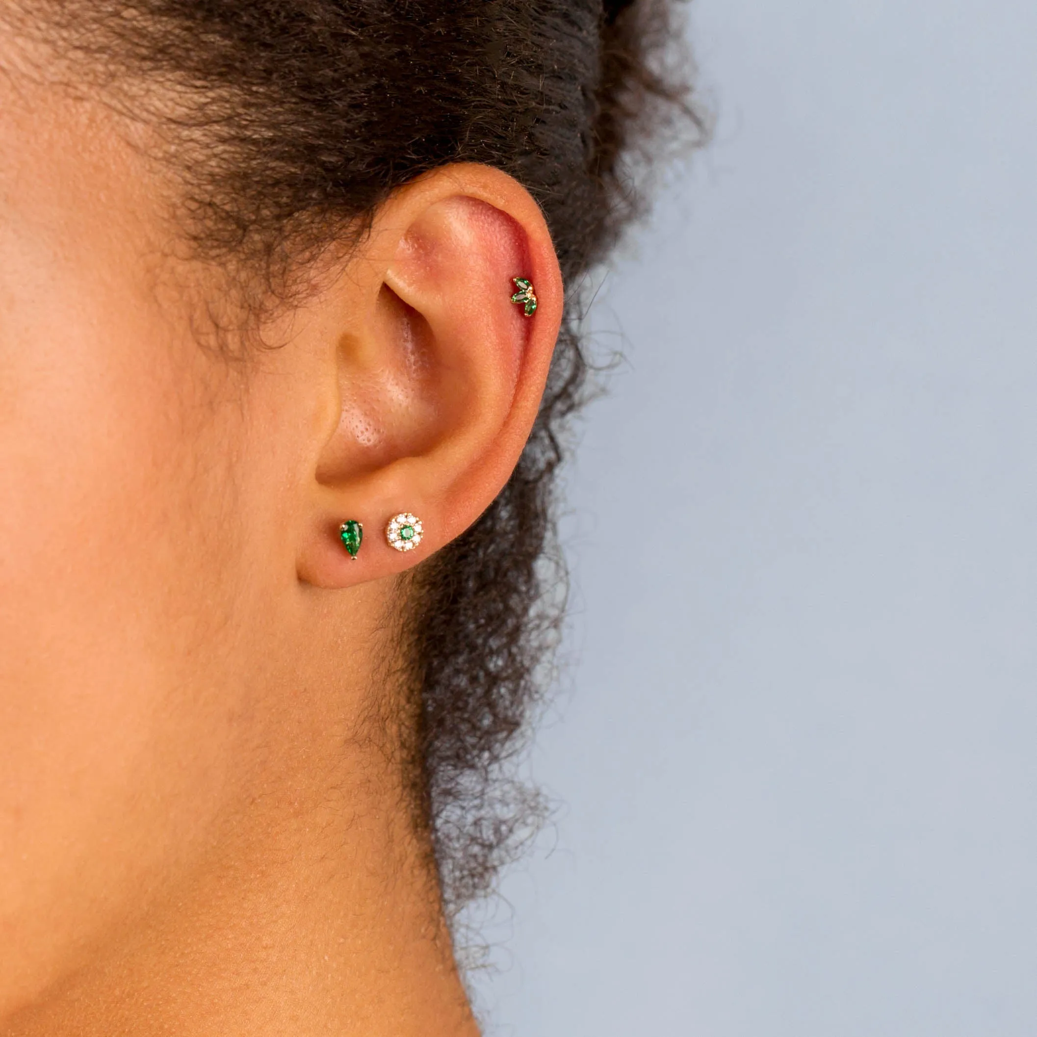 CZ Colored Circle Threaded Stud Earring 14K