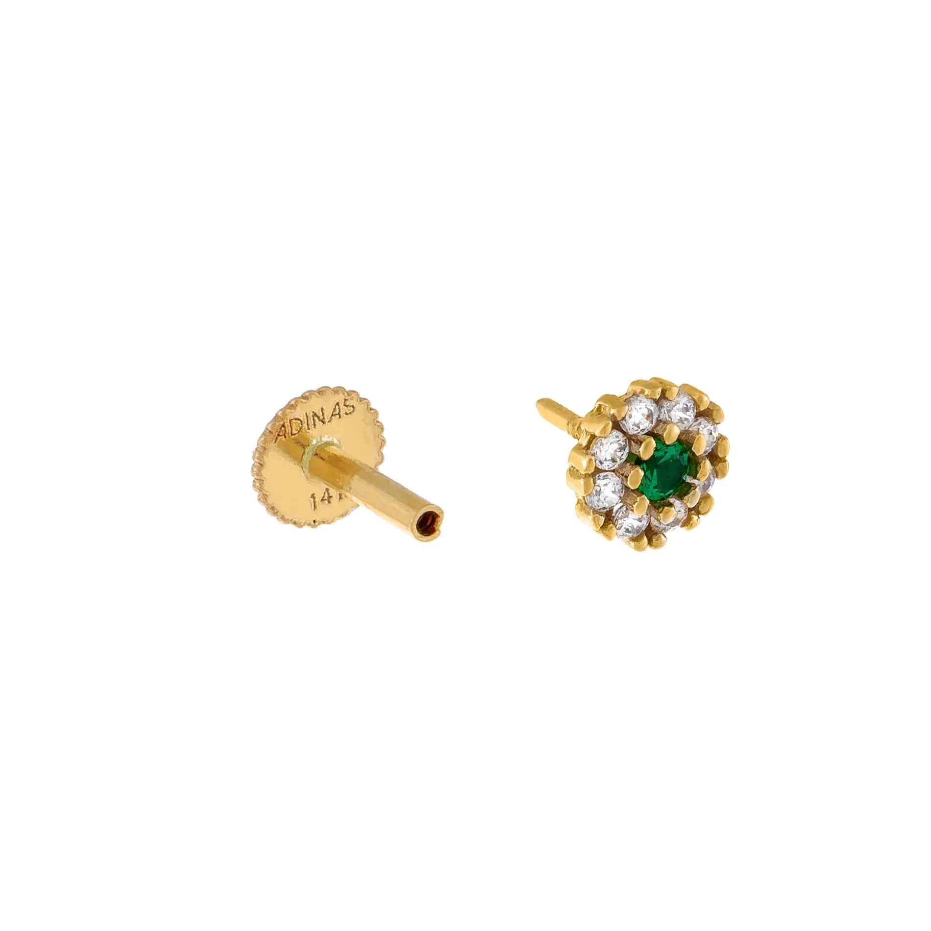 CZ Colored Circle Threaded Stud Earring 14K