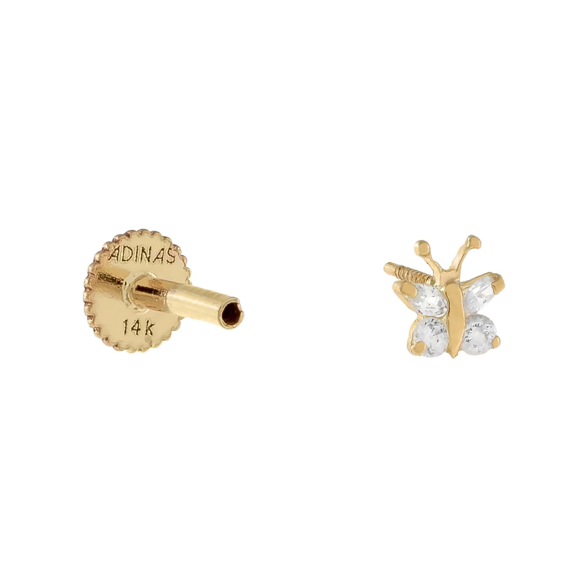 CZ Mini Butterfly Stud Earring 14K