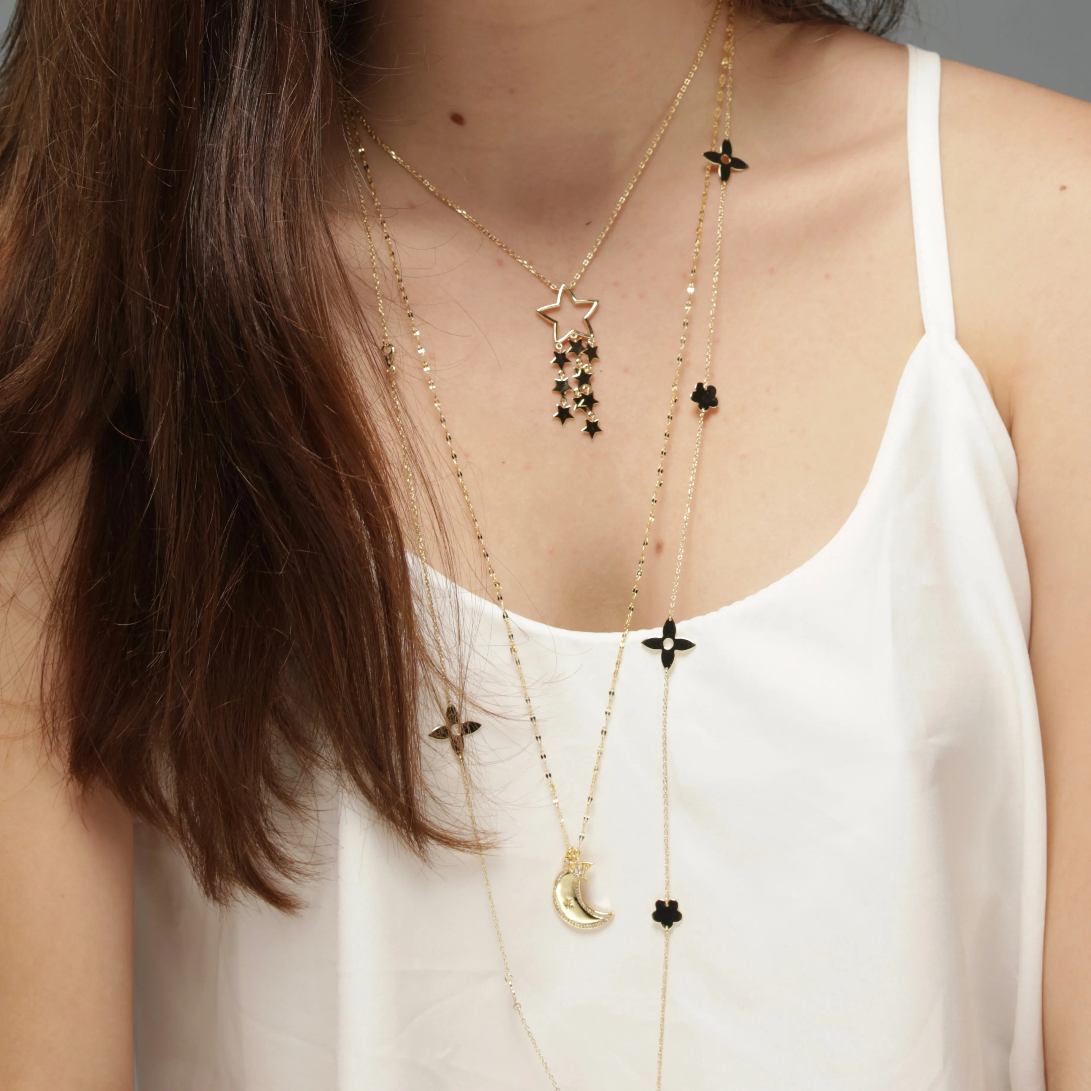 CZ Moon & Star Necklace - Gold or Silver