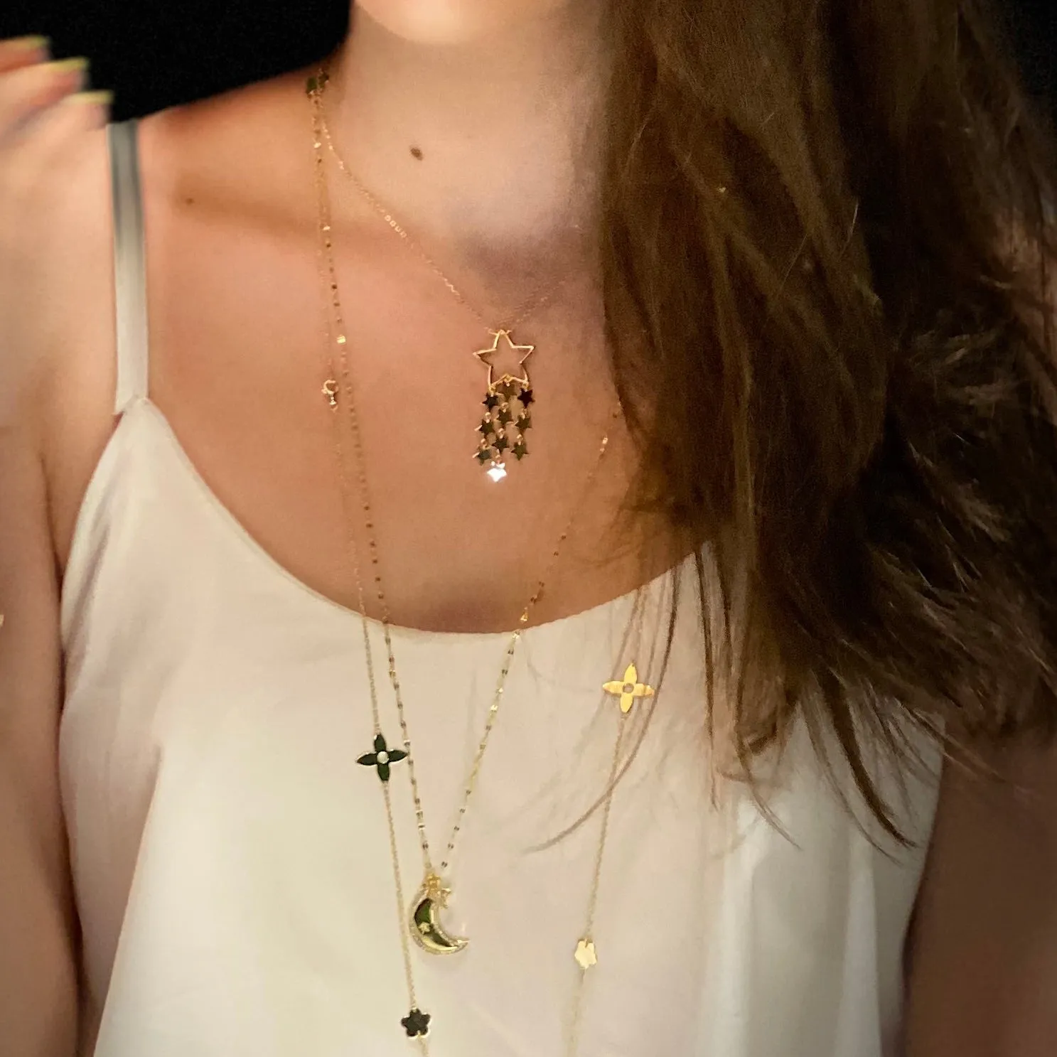 CZ Moon & Star Necklace - Gold or Silver
