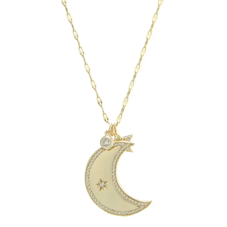 CZ Moon & Star Necklace - Gold or Silver