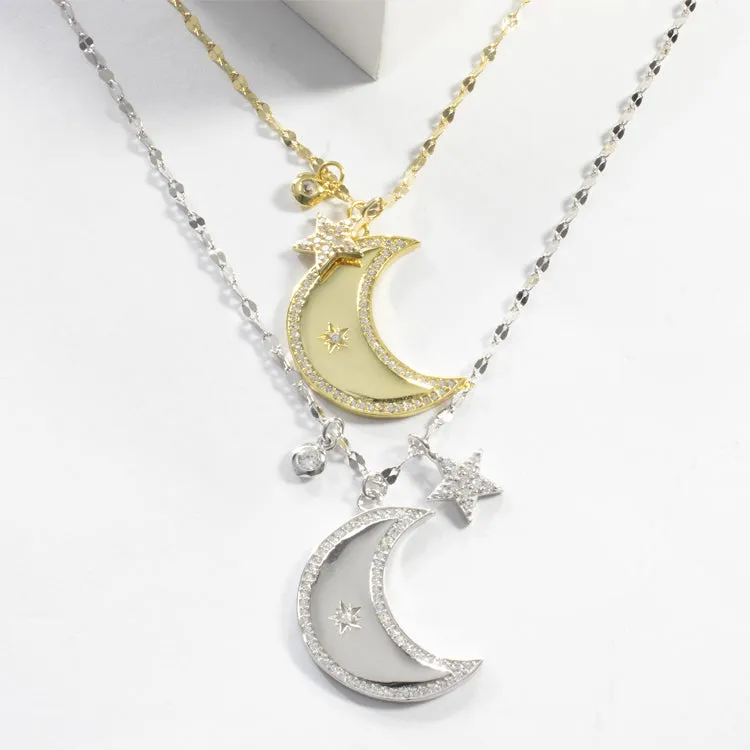 CZ Moon & Star Necklace - Gold or Silver
