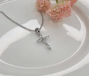 Cz Small Cross Necklace: Silver