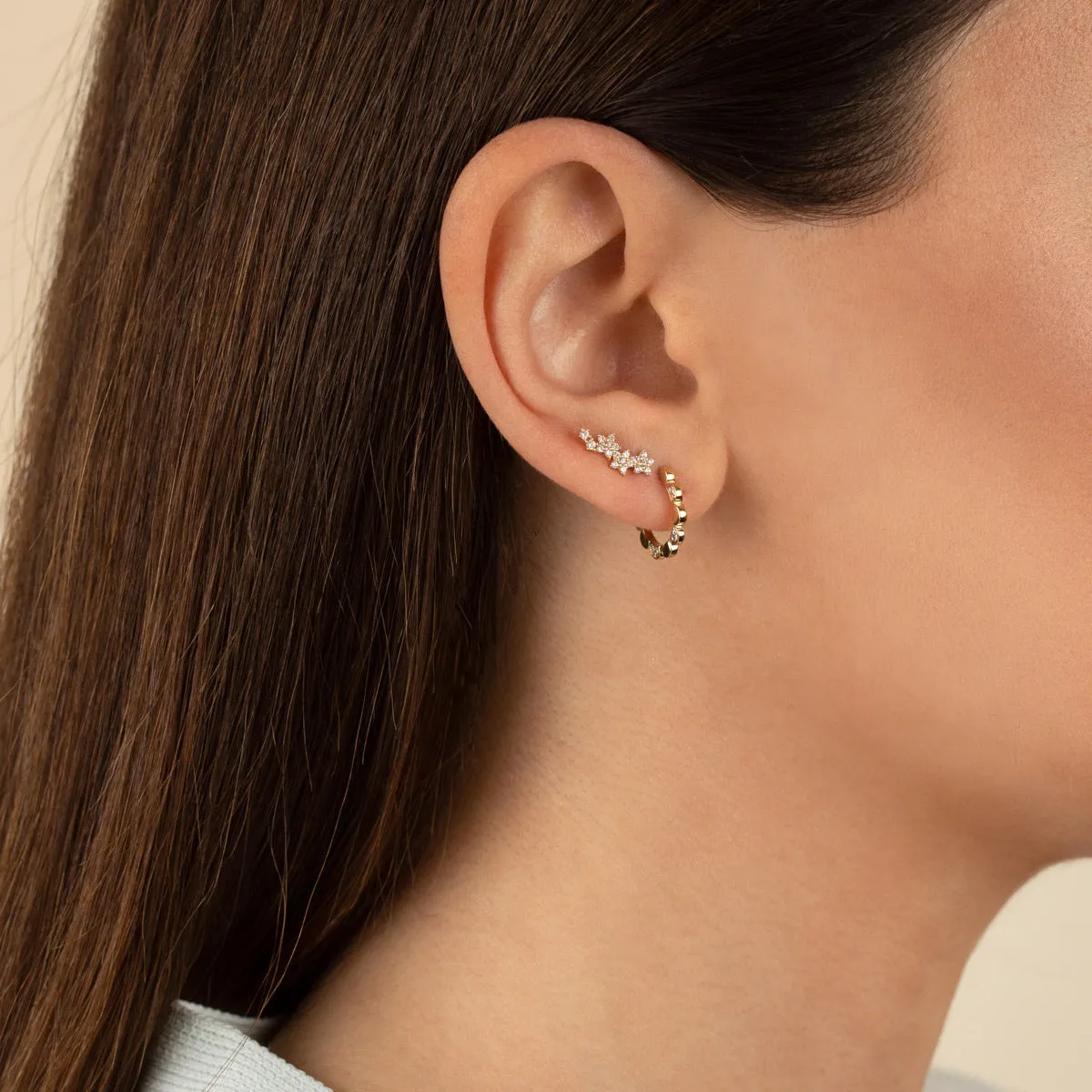 CZ Star Cluster Threaded Stud Earring 14K