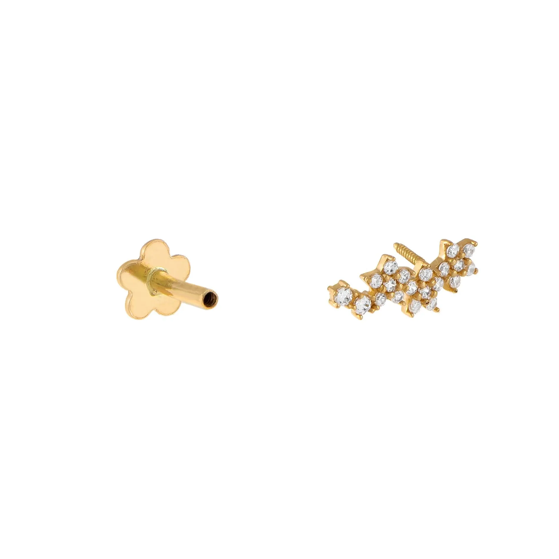 CZ Star Cluster Threaded Stud Earring 14K