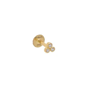 CZ Trio Bezel Cluster Threaded Stud Earring 14K