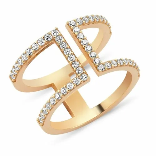 Dainty Double Band Stacked Ring in Sterling Silver with CZ Crystals - Handmade Jewelry