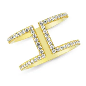 Dainty Double Band Stacked Ring in Sterling Silver with CZ Crystals - Handmade Jewelry