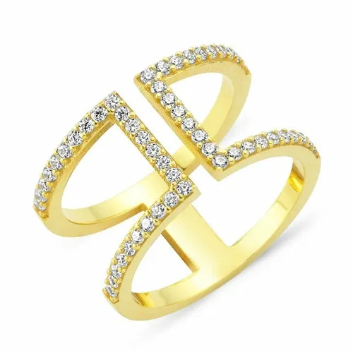 Dainty Double Band Stacked Ring in Sterling Silver with CZ Crystals - Handmade Jewelry