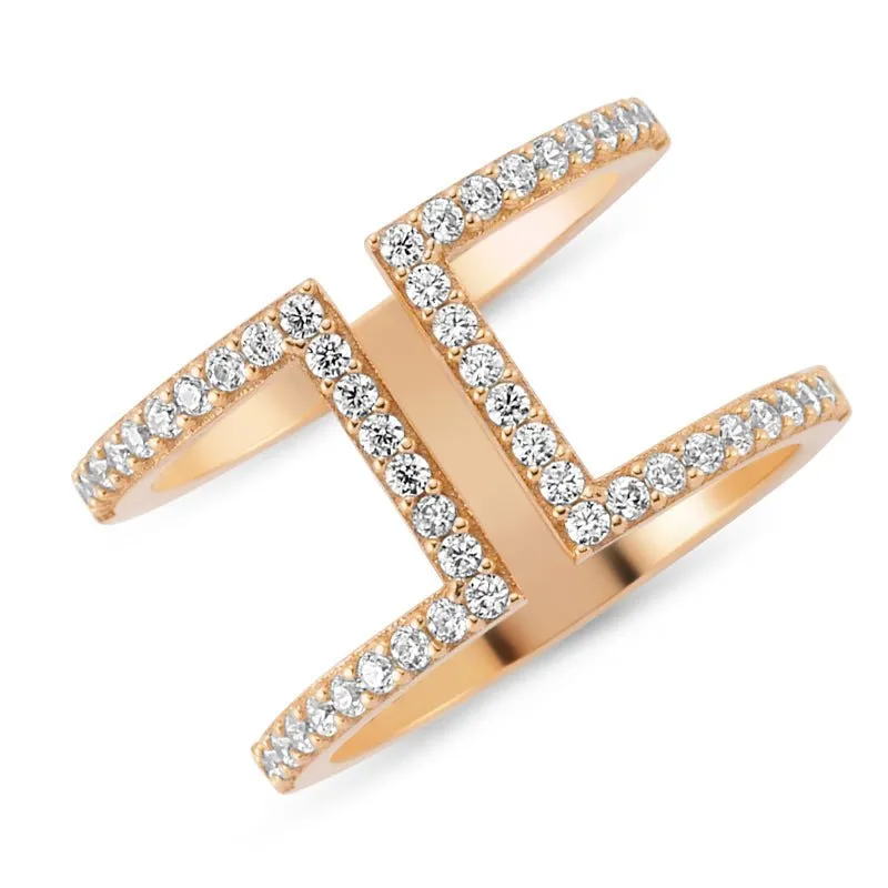 Dainty Double Band Stacked Ring in Sterling Silver with CZ Crystals - Handmade Jewelry