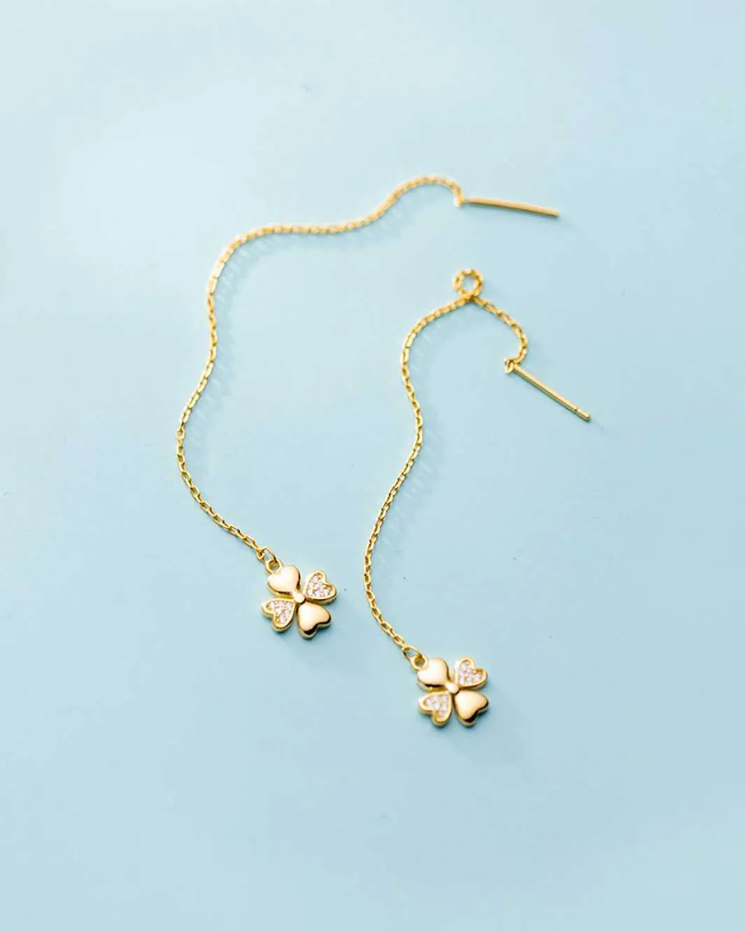 Diamante Clover Charm Threader Earrings