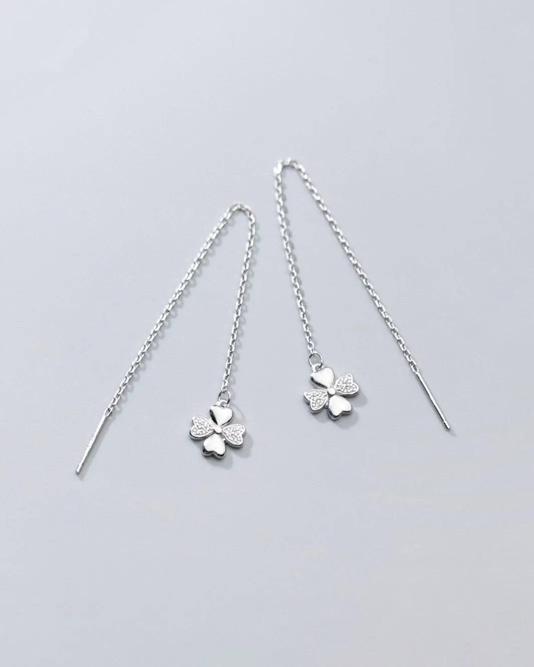 Diamante Clover Charm Threader Earrings