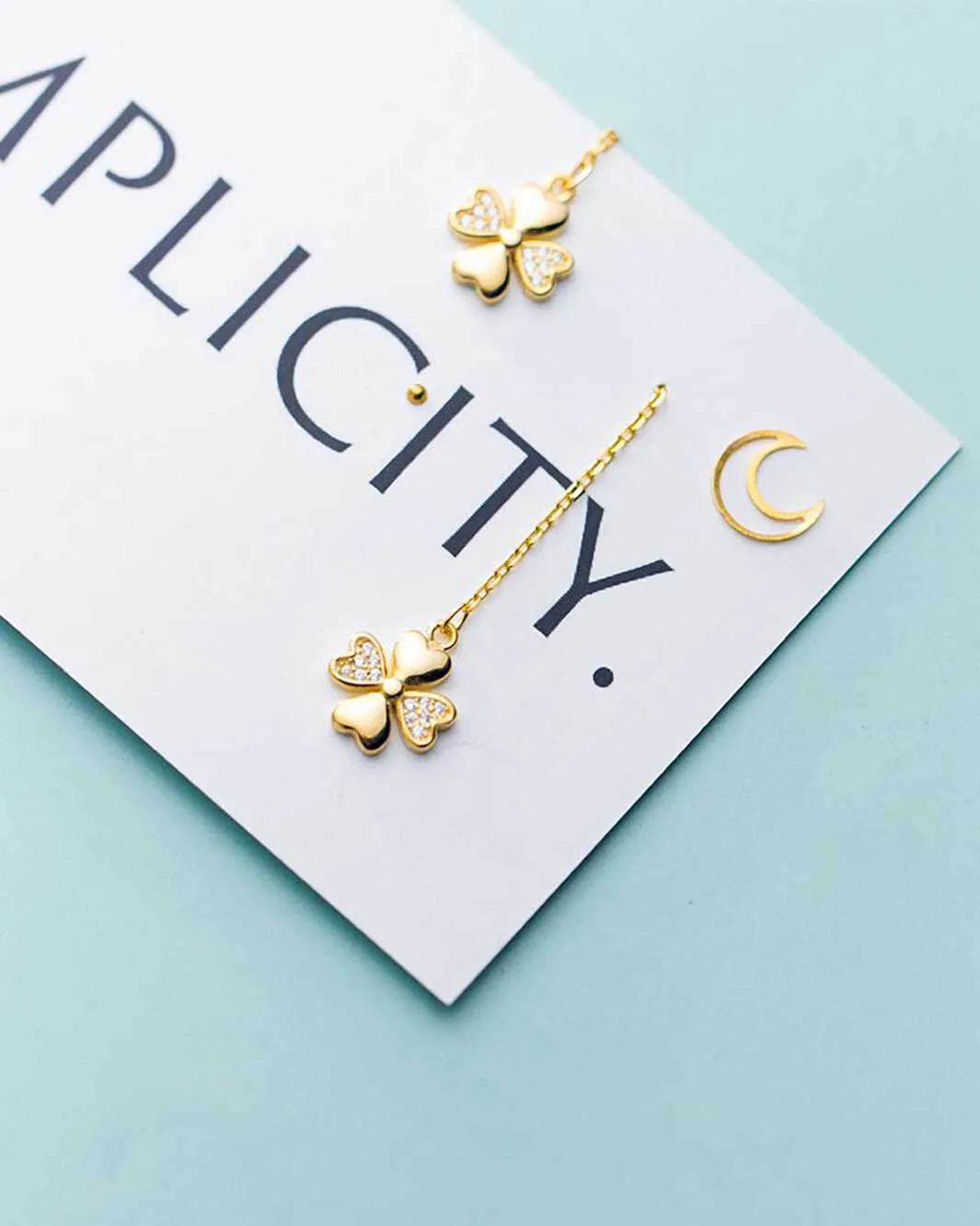 Diamante Clover Charm Threader Earrings