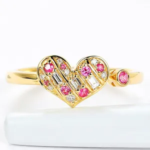 Diamond and Pink Sapphire Heart Open Ring