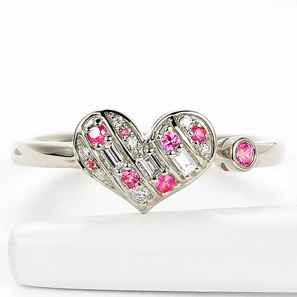 Diamond and Pink Sapphire Heart Open Ring