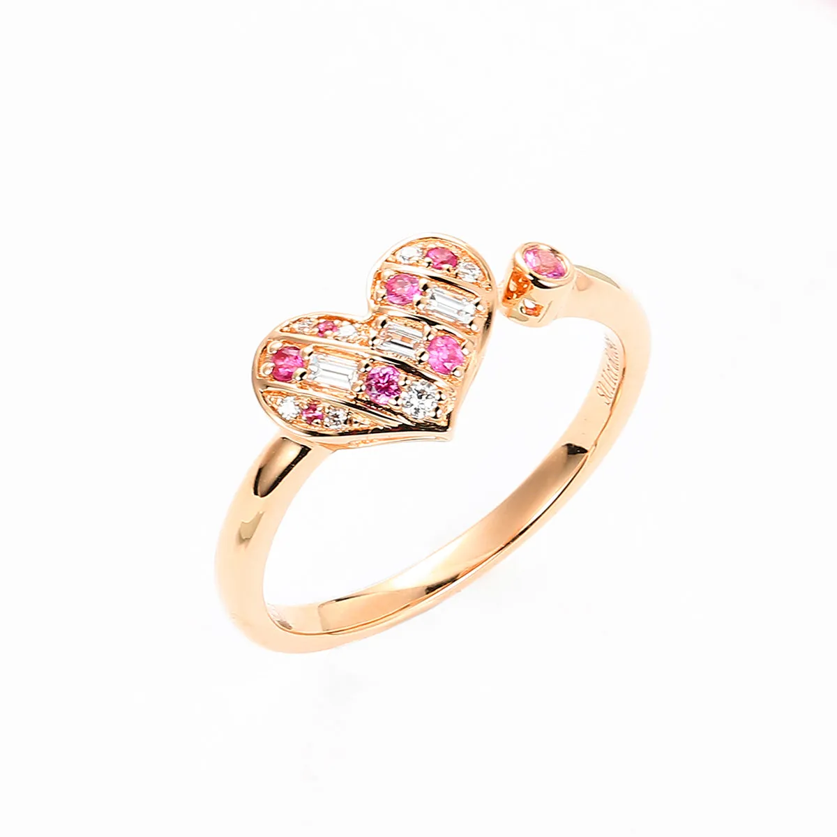 Diamond and Pink Sapphire Heart Open Ring