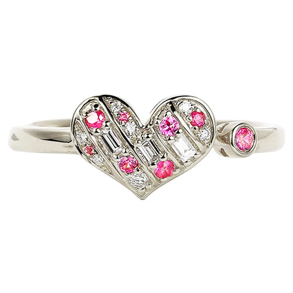 Diamond and Pink Sapphire Heart Open Ring