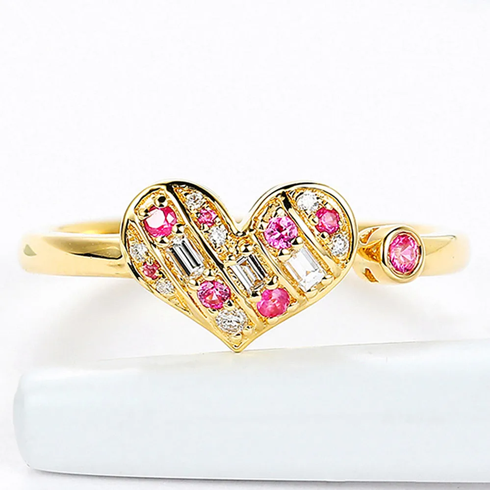 Diamond and Pink Sapphire Heart Open Ring