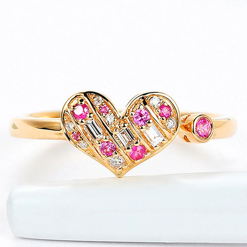 Diamond and Pink Sapphire Heart Open Ring