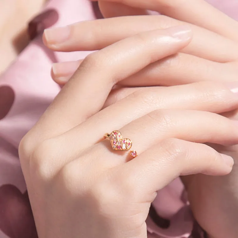 Diamond and Pink Sapphire Heart Open Ring