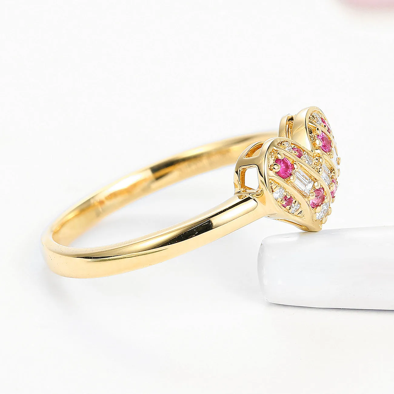 Diamond and Pink Sapphire Heart Open Ring