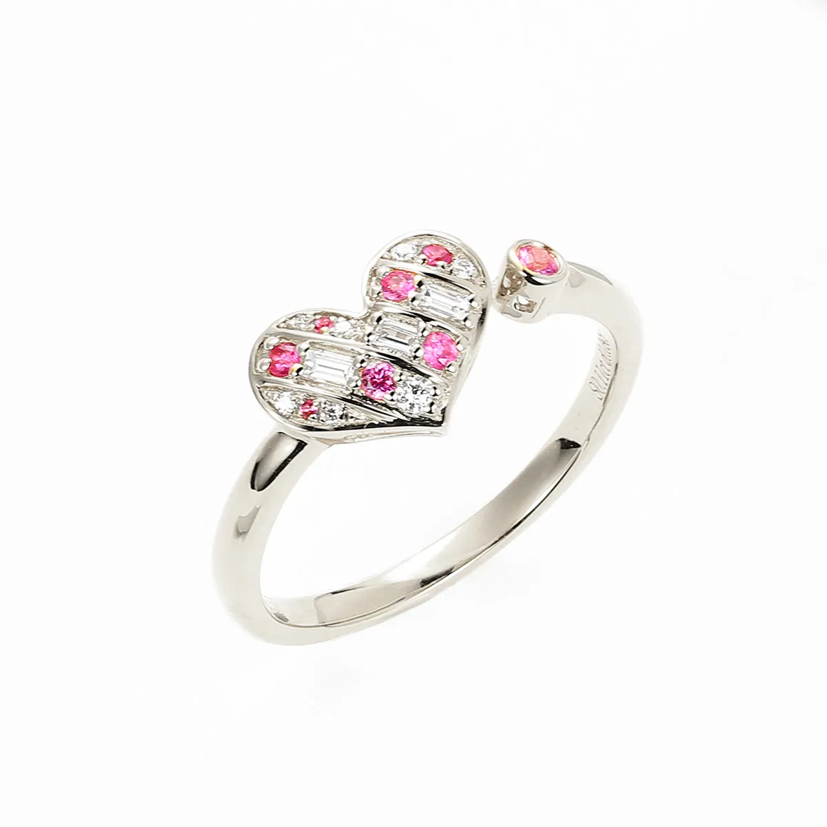 Diamond and Pink Sapphire Heart Open Ring