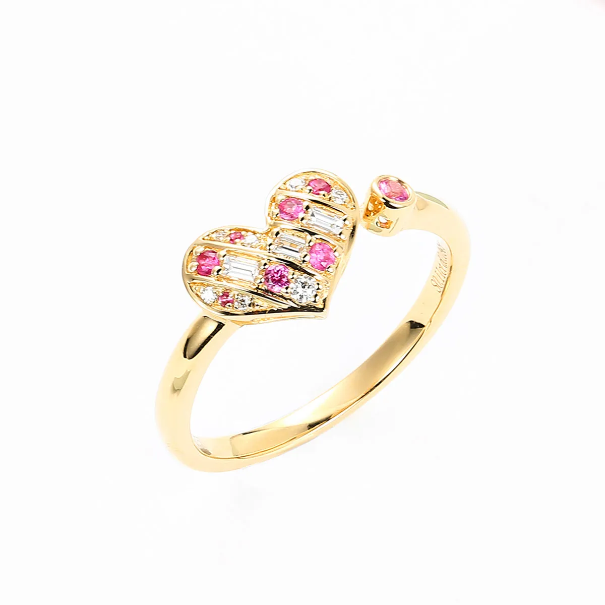 Diamond and Pink Sapphire Heart Open Ring