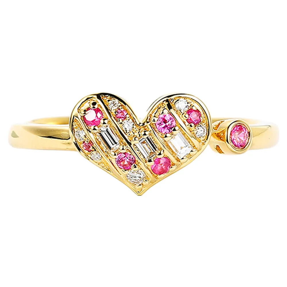 Diamond and Pink Sapphire Heart Open Ring