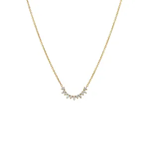 Diamond Baguette X Solitaire Curved Bar Necklace 14K