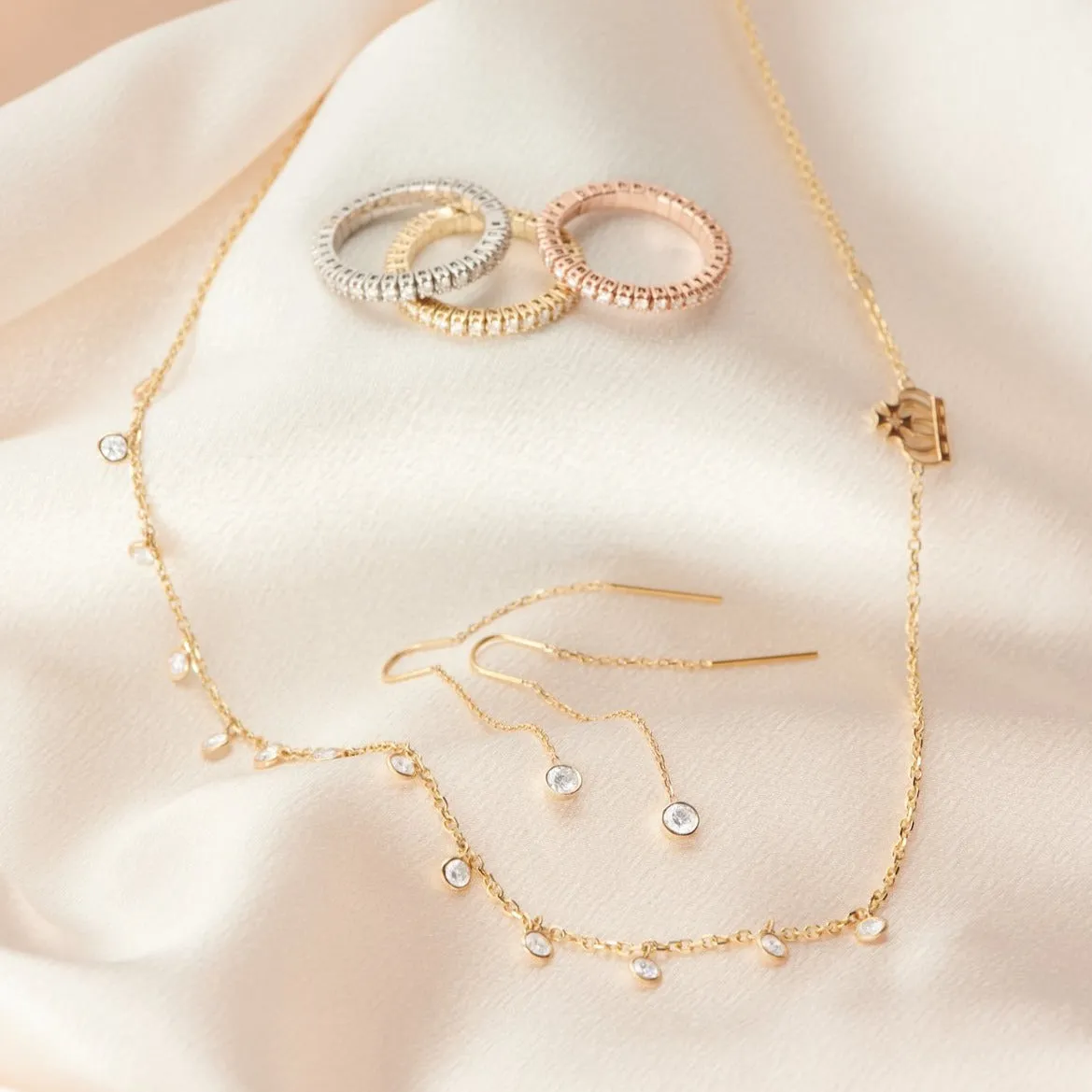 Diamond Bezel Threader Earrings