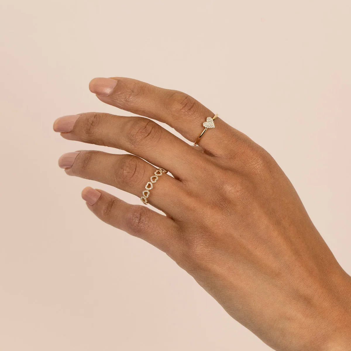 Diamond Pavé Open Heart Band Ring 14K