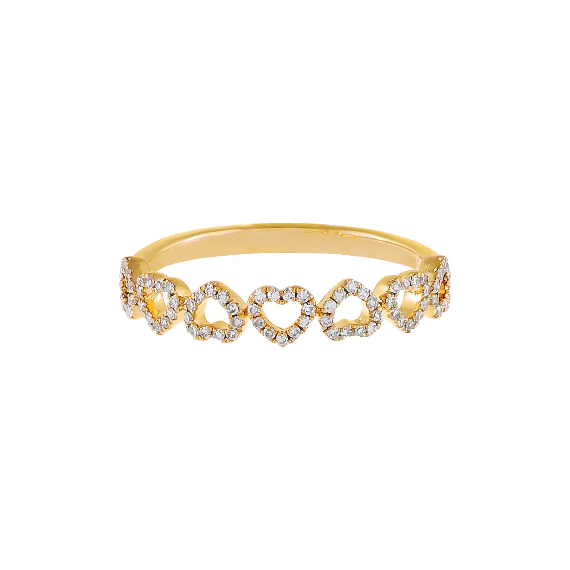 Diamond Pavé Open Heart Band Ring 14K