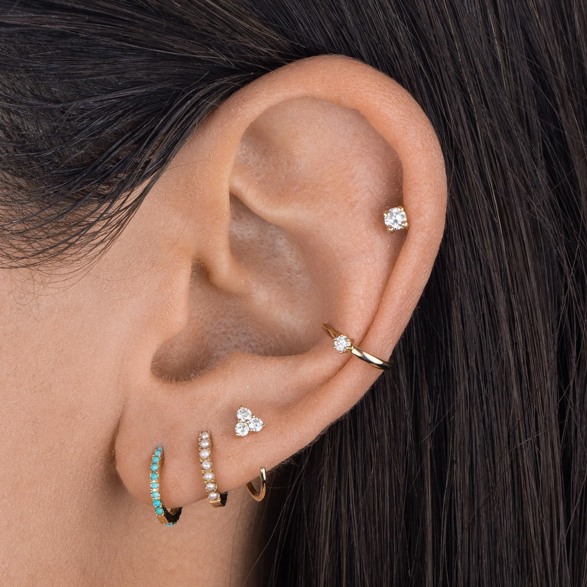 Diamond Round Stone Threader Earring 14K