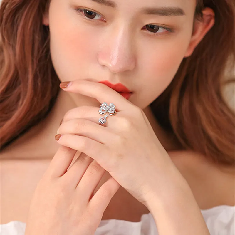Diamond Sakura Flower Open Ring